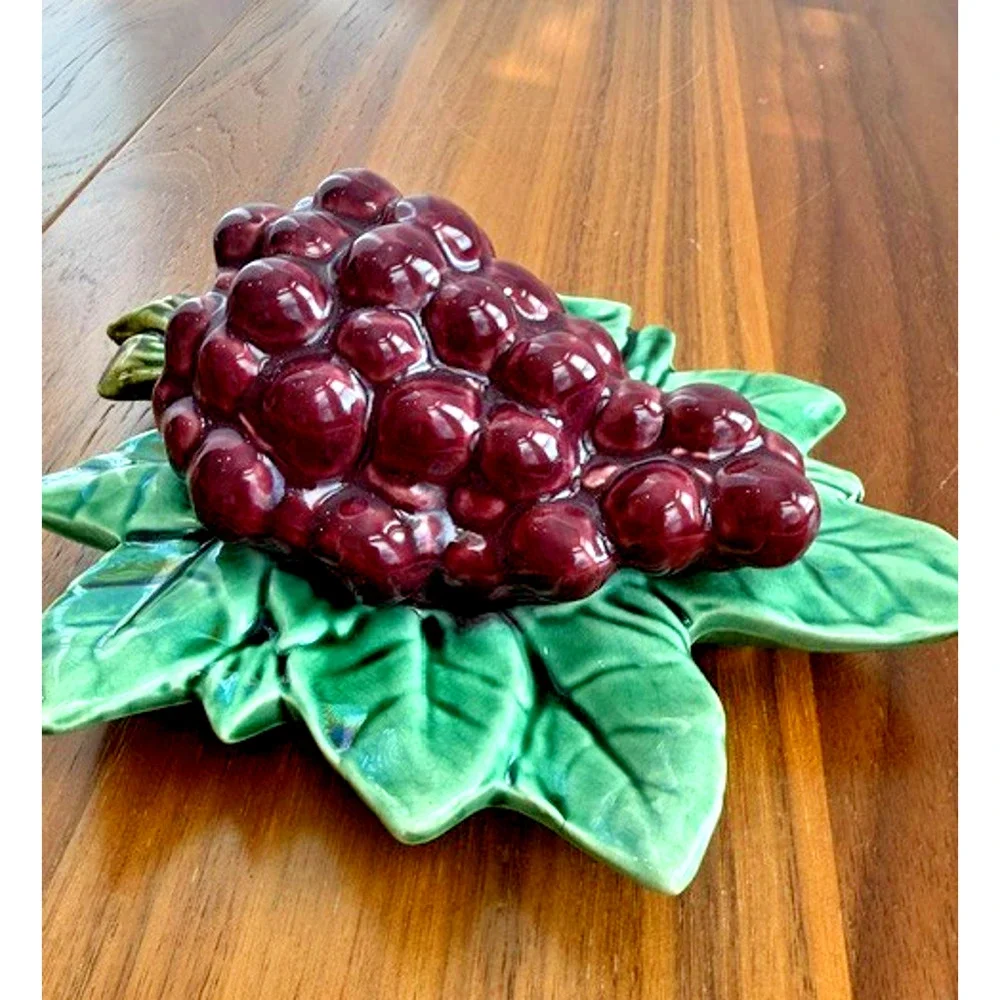 (2) Vintage Mccoy Wall Pocket Planters Pear & Grapes Glossy Fruit MCM -READ